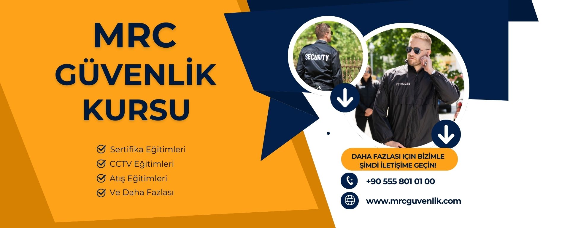 Dark Blue and Orange Modern Security Guard Services Facebook Cover 1894 x 770 piksel